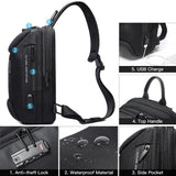BANGE Anti-Theft Sling Backpack with Lock – Waterproof Crossbody Shoulder Bag with USB Charging Port (Black)