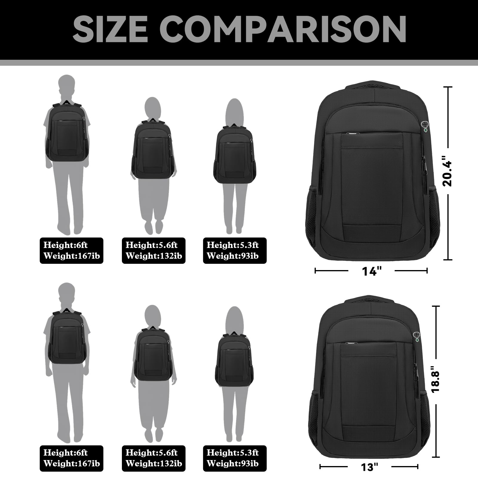 Large Airline-Approved Travel Laptop Backpack with Anti-Theft Pocket – Fits 17.3” – Black