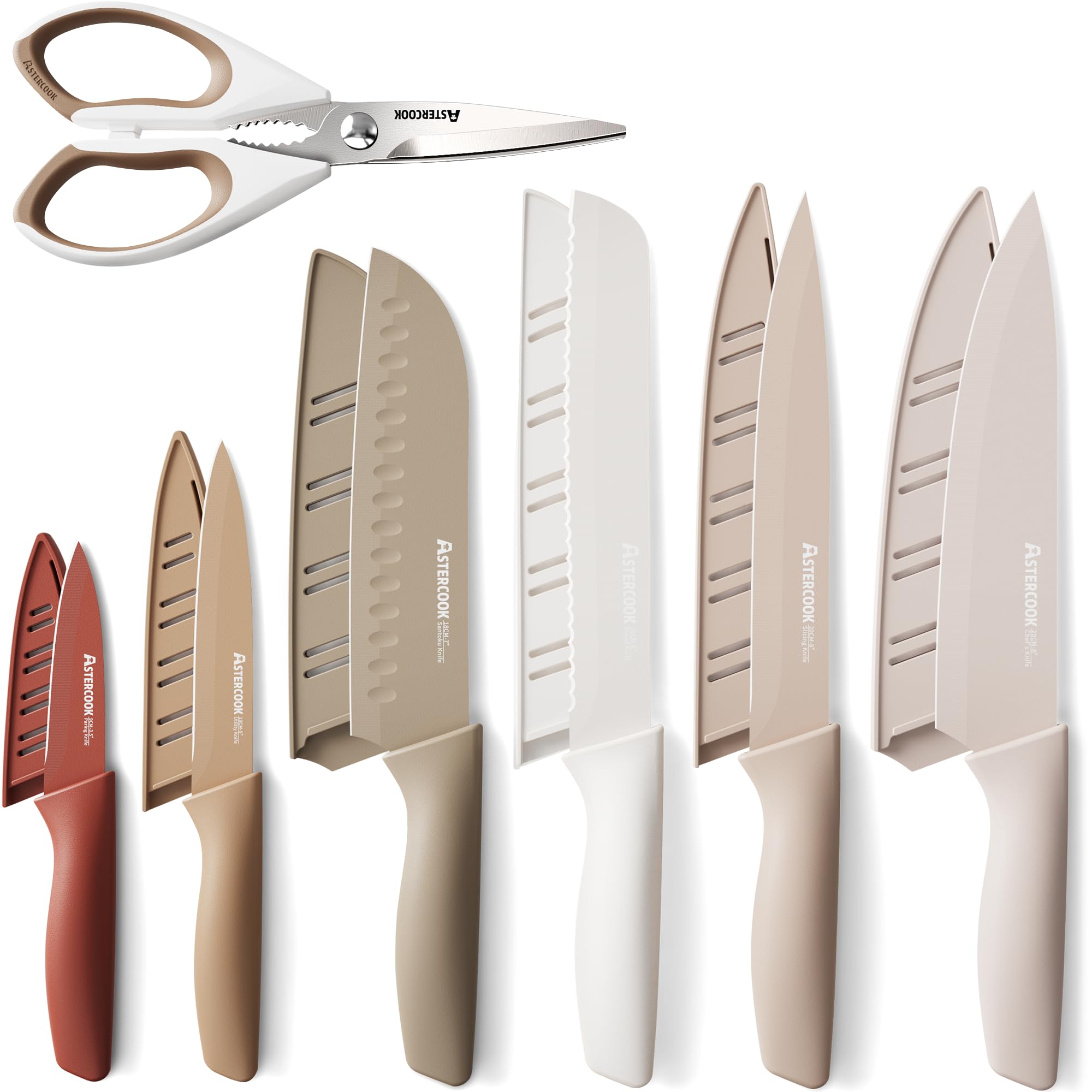 7-Piece Kitchen Knife Set with Blade Guards – Chef, Santoku, Bread & Utility Knives