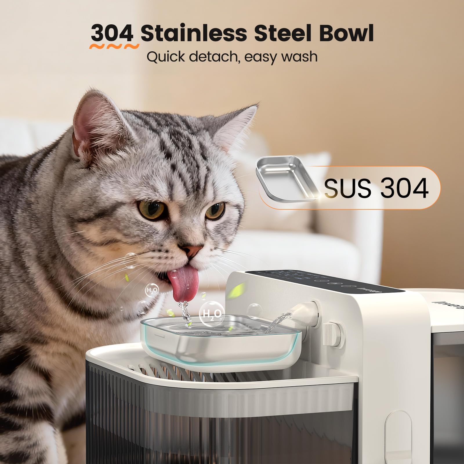 Beige Smart Wastewater Separation Pet Water Fountain 3.5L – 304 Stainless Steel & 180-Day Battery (Beige)