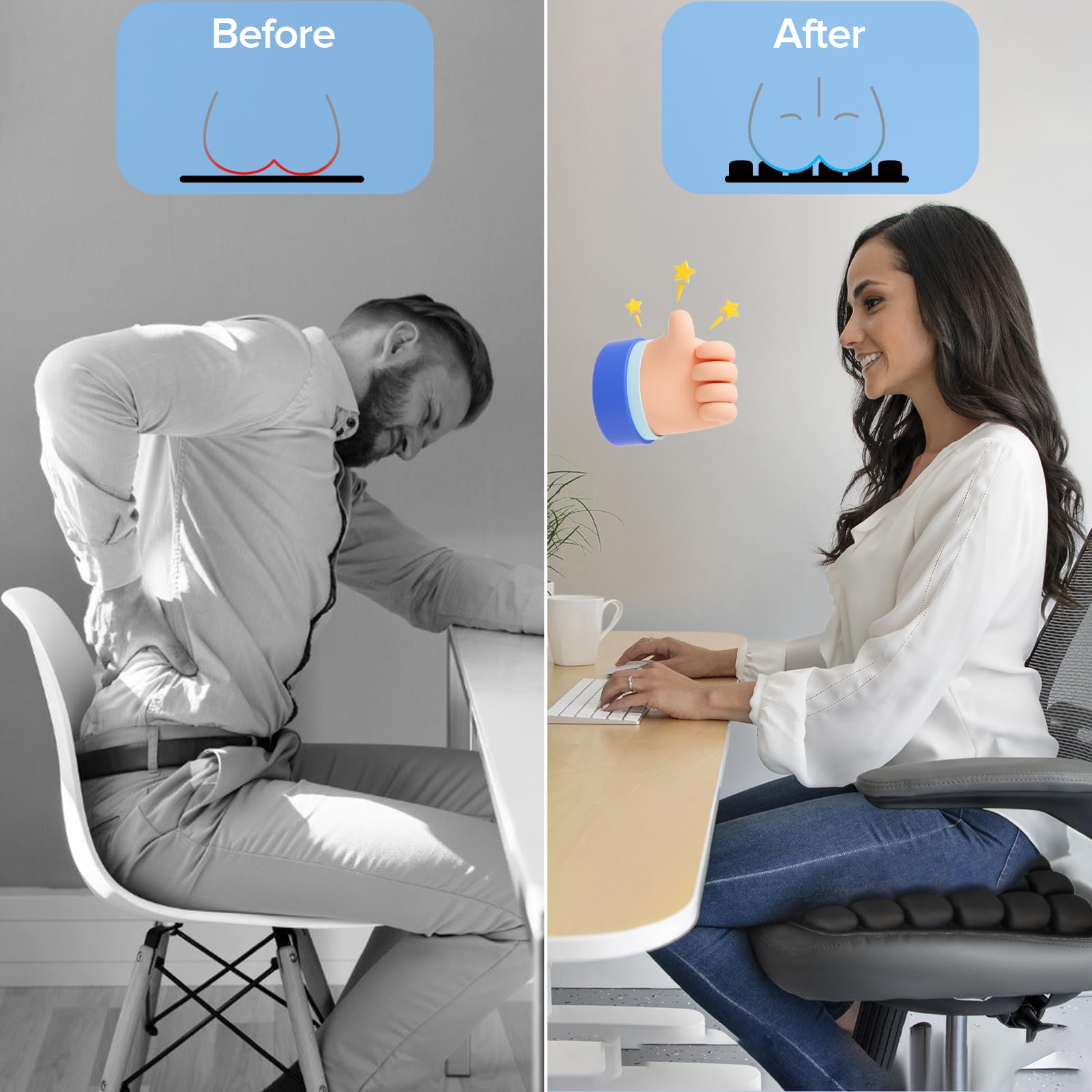 Inflatable Ergonomic Travel Seat Cushion with Airbag Support – Portable Orthopedic Air Cushion for Airplane, Car, Office & Wheelchair (Black)