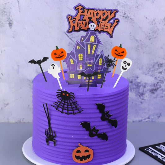 Halloween Cupcake Toppers – 50 Pcs Reusable Party Picks Set (Pumpkin, Ghost, Spider, Bat & Skeleton Designs)