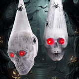 2-Pack Hanging Skull Halloween Decorations with Creepy Spiders & LED Light-Up Eyes – Outdoor & Indoor Haunted Décor