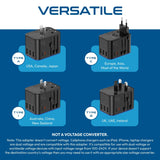 Universal Travel Power Adapter with USB-C & USB-A – Worldwide Plug Adapter for US, EU, UK, AU with 45W Fast Charging