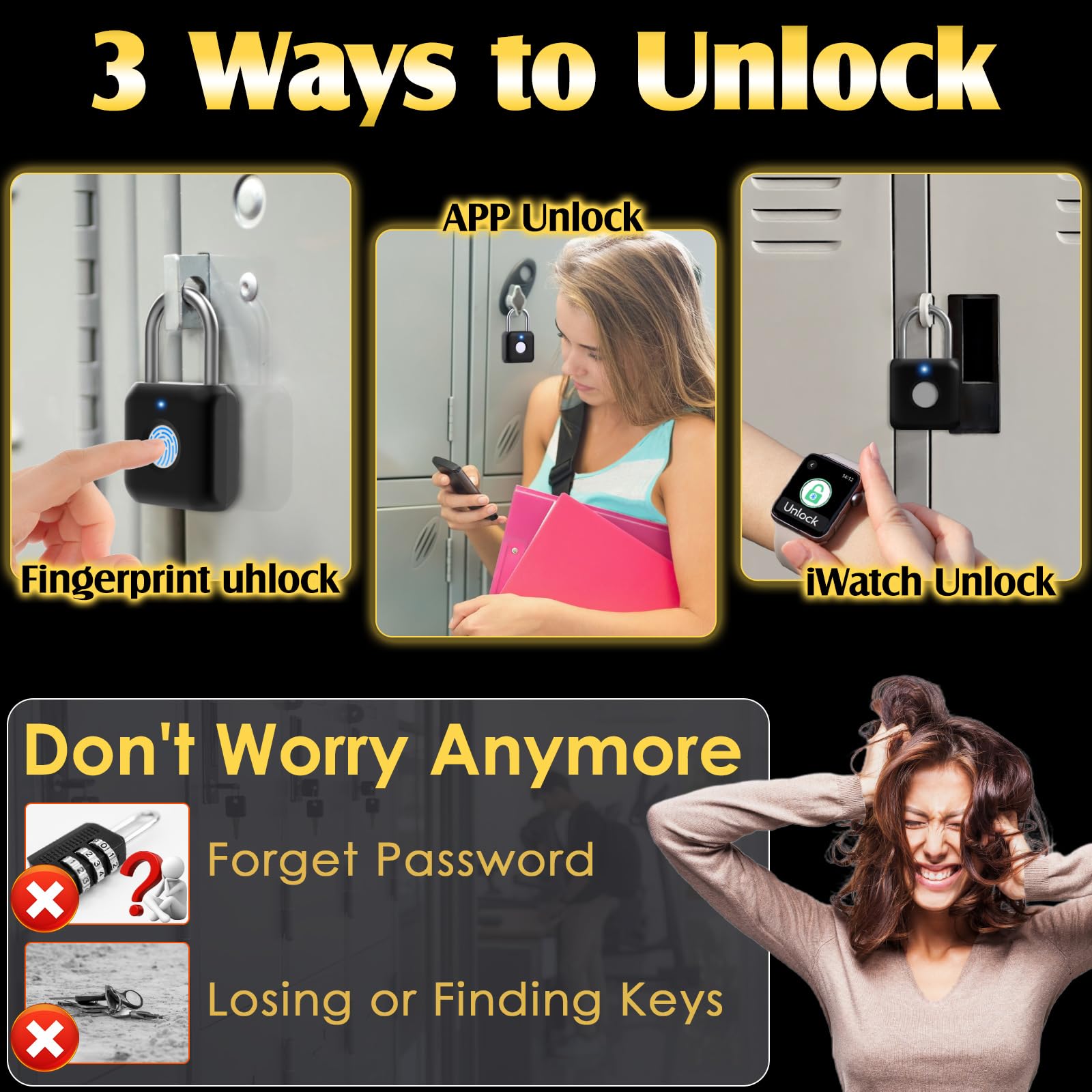 Bluetooth Fingerprint Smart Padlock with App Control, USB Rechargeable Biometric Locker Lock for Gym, Luggage & Storage