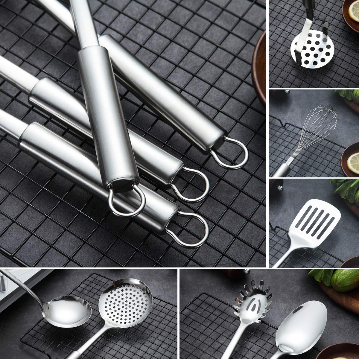 8-Piece Stainless Steel Cooking Utensil Set with Mirror Finish – Durable, Rust-Resistant & Dishwasher Safe