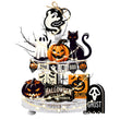 Halloween Tiered Tray Decor Set – 17-Piece Wooden Sign Kit with Warm Lights, Ghosts, Pumpkins & Cats