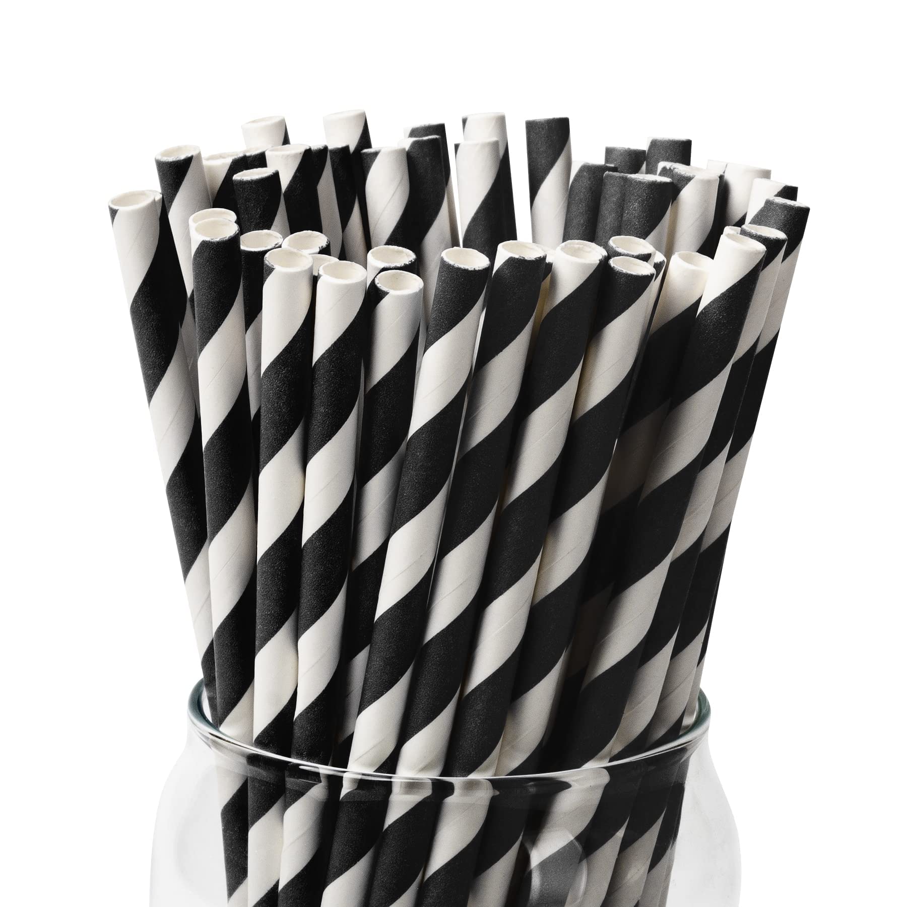 Black & White Stripe Paper Straws – 100PCS 7.75” Biodegradable Eco-Friendly Drinking Straws for Parties & Daily Use