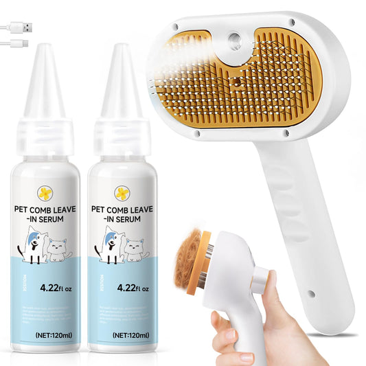 Ultrasonic Pet Grooming Spray Brush with Self-Cleaning Button, Mist Conditioning Function, and De-Shedding Massage for Cats and Dogs