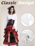 Women’s Renaissance Pirate Costume – White & Red 3-Piece Set with Off-Shoulder Blouse, High-Low Skirt & Corset Waist Belt