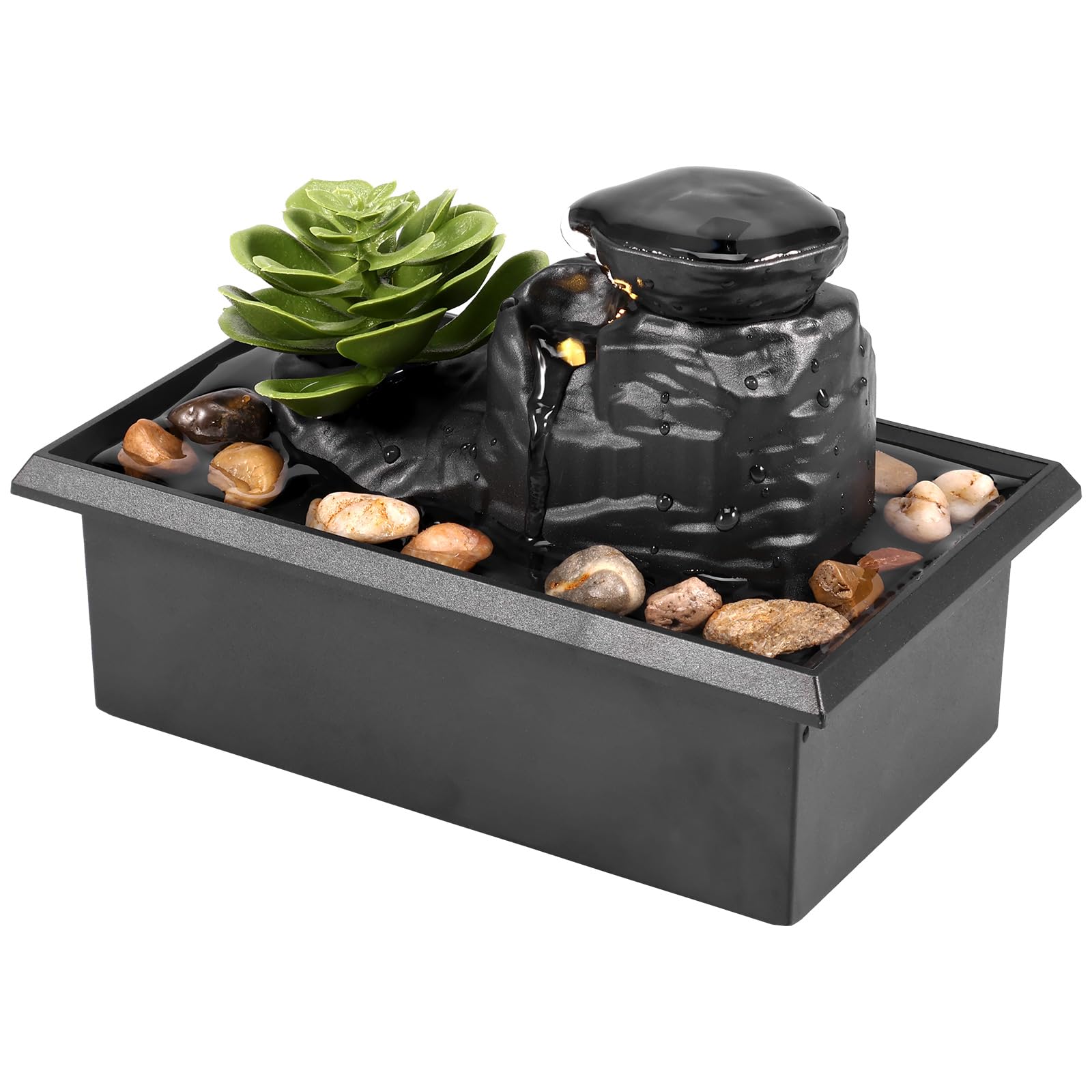 Succulent LED Mini Tabletop Water Fountain – USB/Battery Powered Indoor Zen Decor