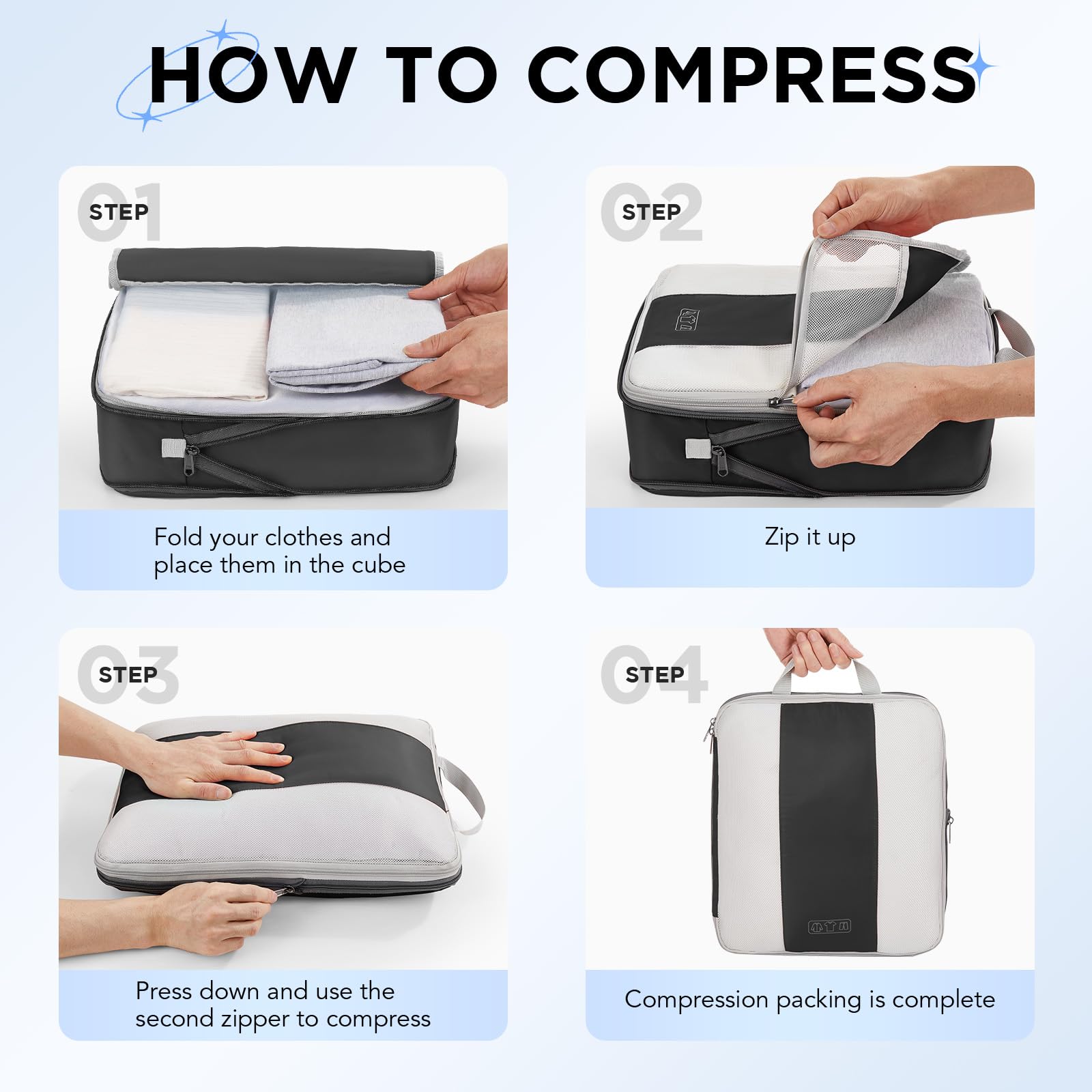 10 Piece Compression Packing Cubes Set – Travel Luggage Organizers with Hanging Toiletry Bag & Laundry Bag