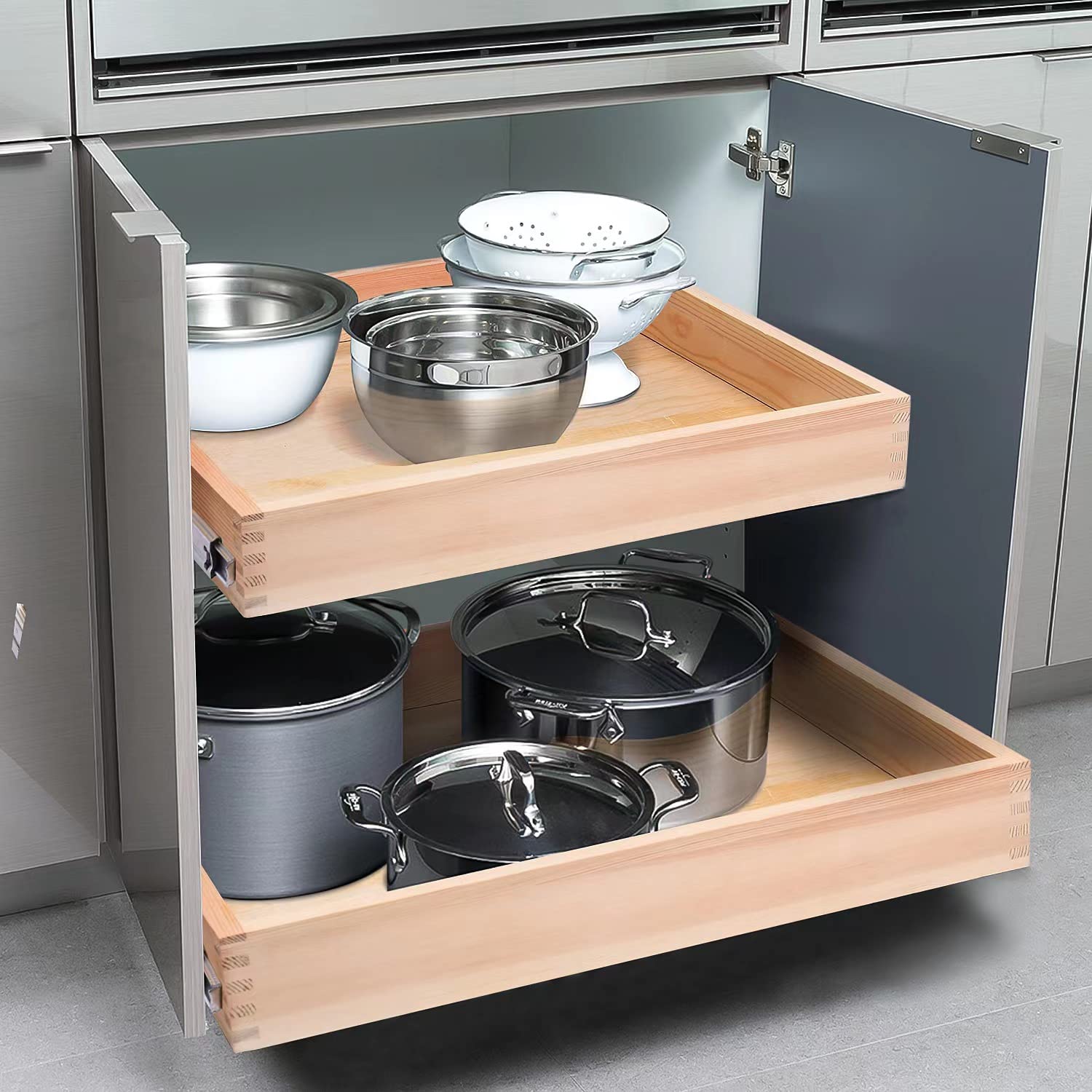 Mulush Wide Slim Pull-Out Wooden Cabinet Drawer with Soft-Close Slides – Precision Storage Organizer
