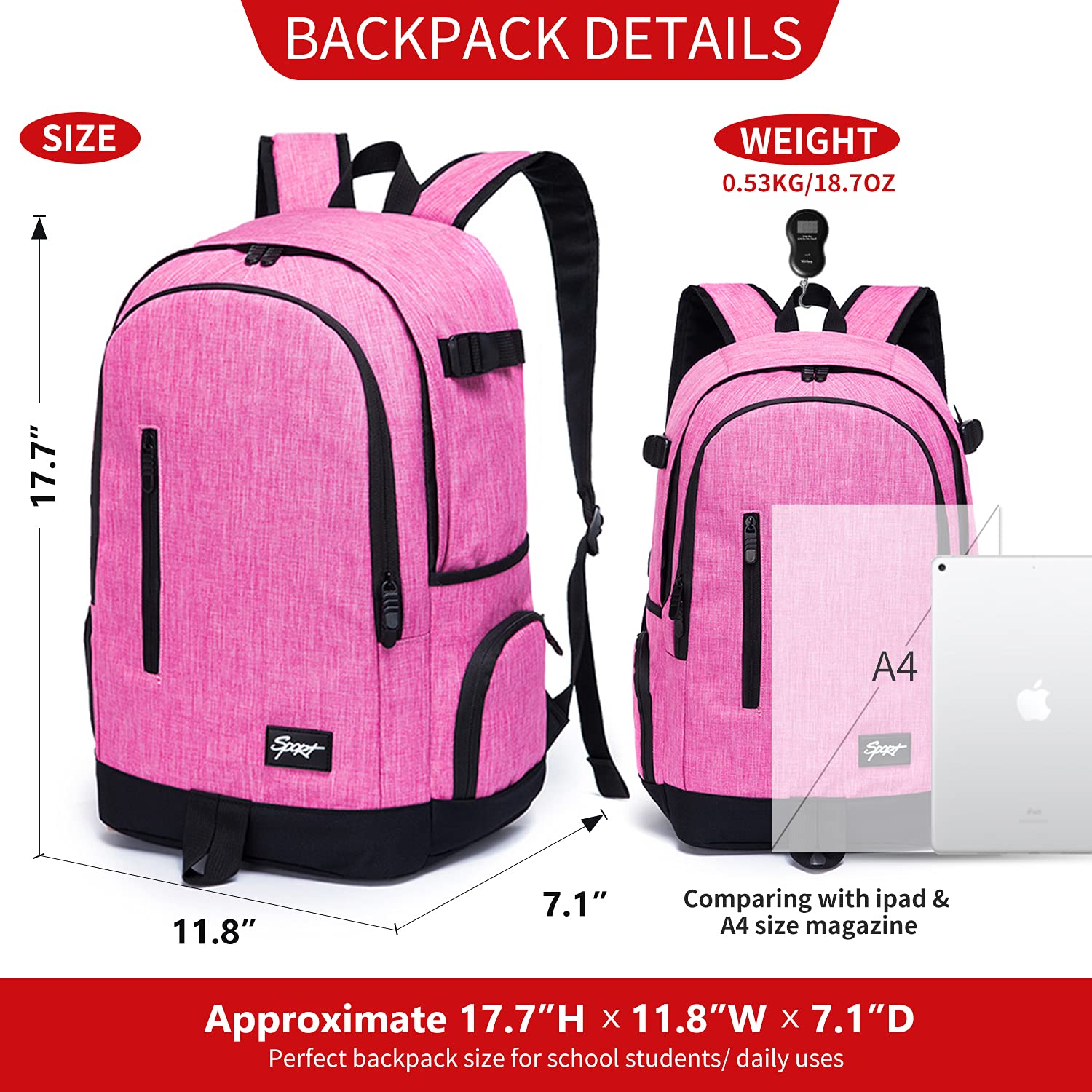 RICKYH Style Lightweight Backpack for Men & Women – Multi-Compartment College & Travel Daypack with Laptop Sleeve (Black)