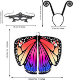 Women’s Butterfly Wings Costume Shawl – Red & Blue Fairy Cape with Antenna Headband for Halloween & Cosplay
