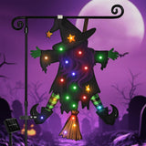 Solar Lighted Halloween Garden Flag – 23x16" Double-Sided Witch Design with 8 Lighting Modes & Weatherproof Fabric