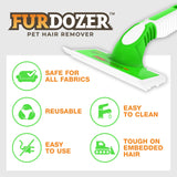 FurDozer X6 Pet Hair Remover Tool with 6-in-1 Design, Reusable Rubber Fur Cleaner for Carpets, Car Interiors, Furniture, and Upholstery