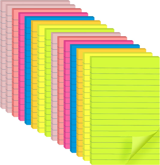 375-Sheet Lined Sticky Notes in 7 Bright Colors