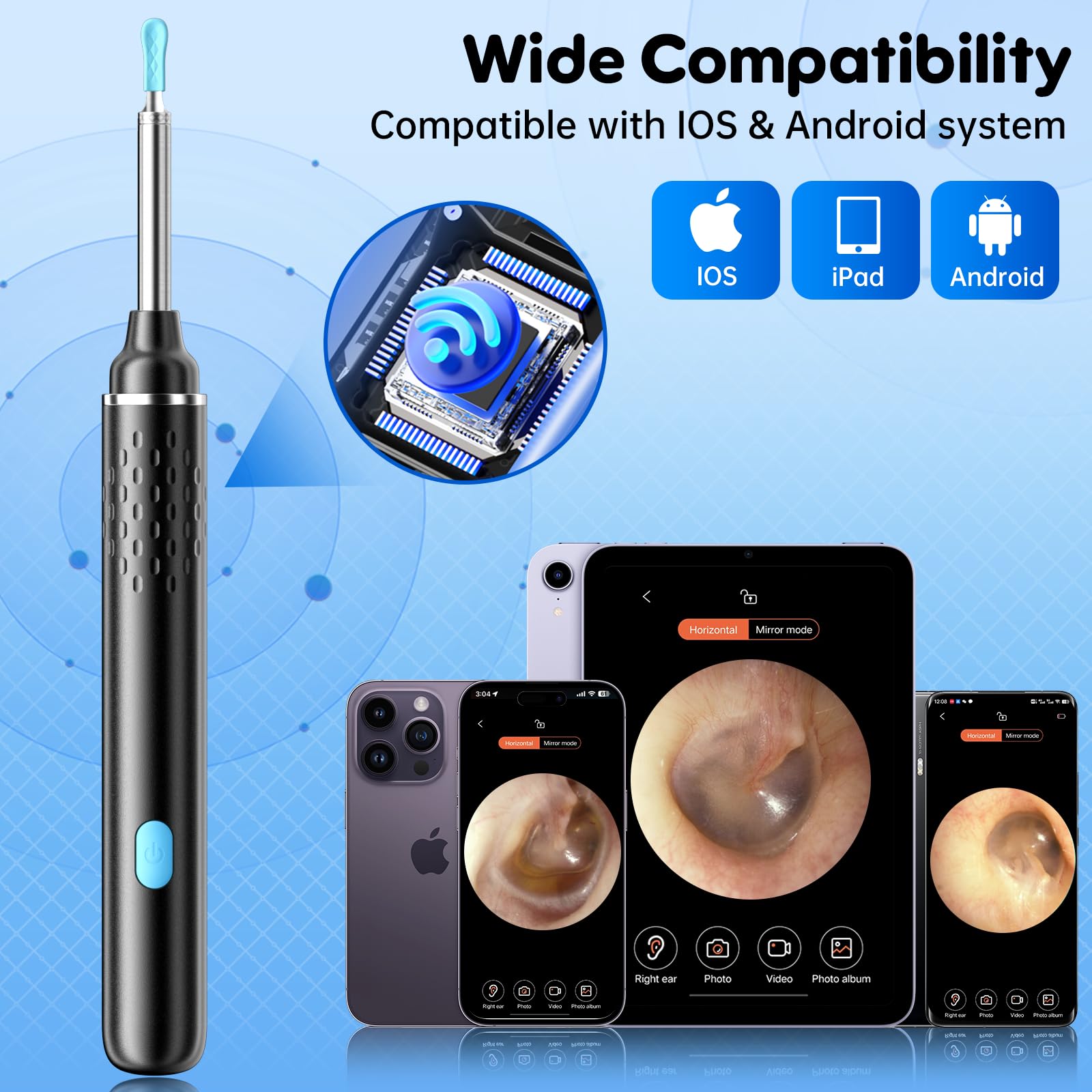 Wireless Ear Wax Removal Tool with 1080P HD Camera & App Control – Smart Ear Cleaner Kit with LED Lights and Rechargeable Battery (Black Edition)