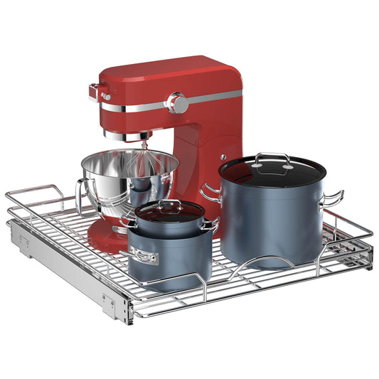 Wide Pull-Out Cabinet Organizer – 1-Tier Heavy-Duty Sliding Wire Basket for Kitchen Storage (Red)