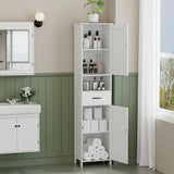 HOMHEDY 67" Tall Bathroom Storage Cabinet – Slim Floor Cabinet with Barn Doors, Drawer & Adjustable Shelves (White)