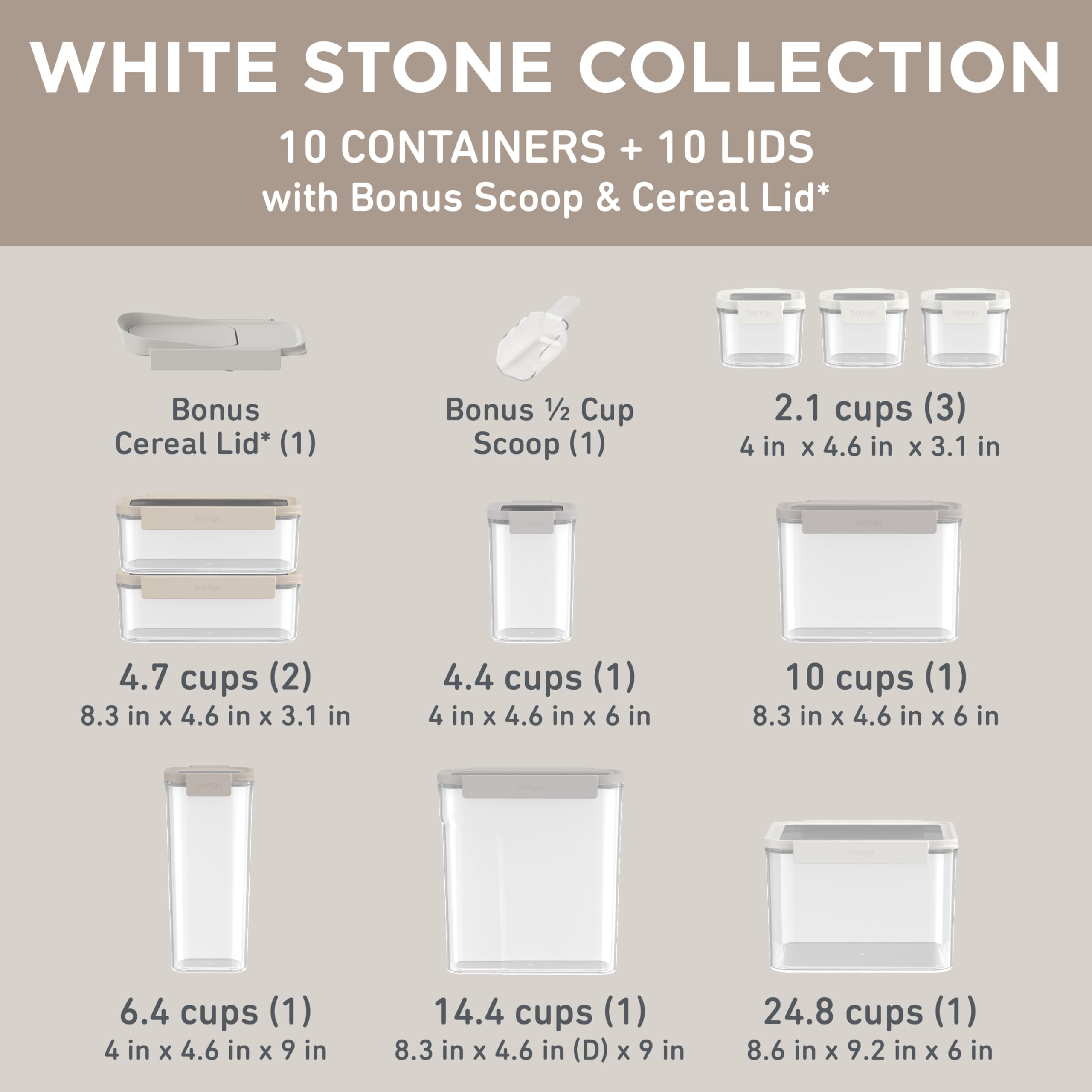 Bentgo Pantry Airtight Food Storage Containers – 22 Piece Stackable Set with Scoop & Cereal Lid