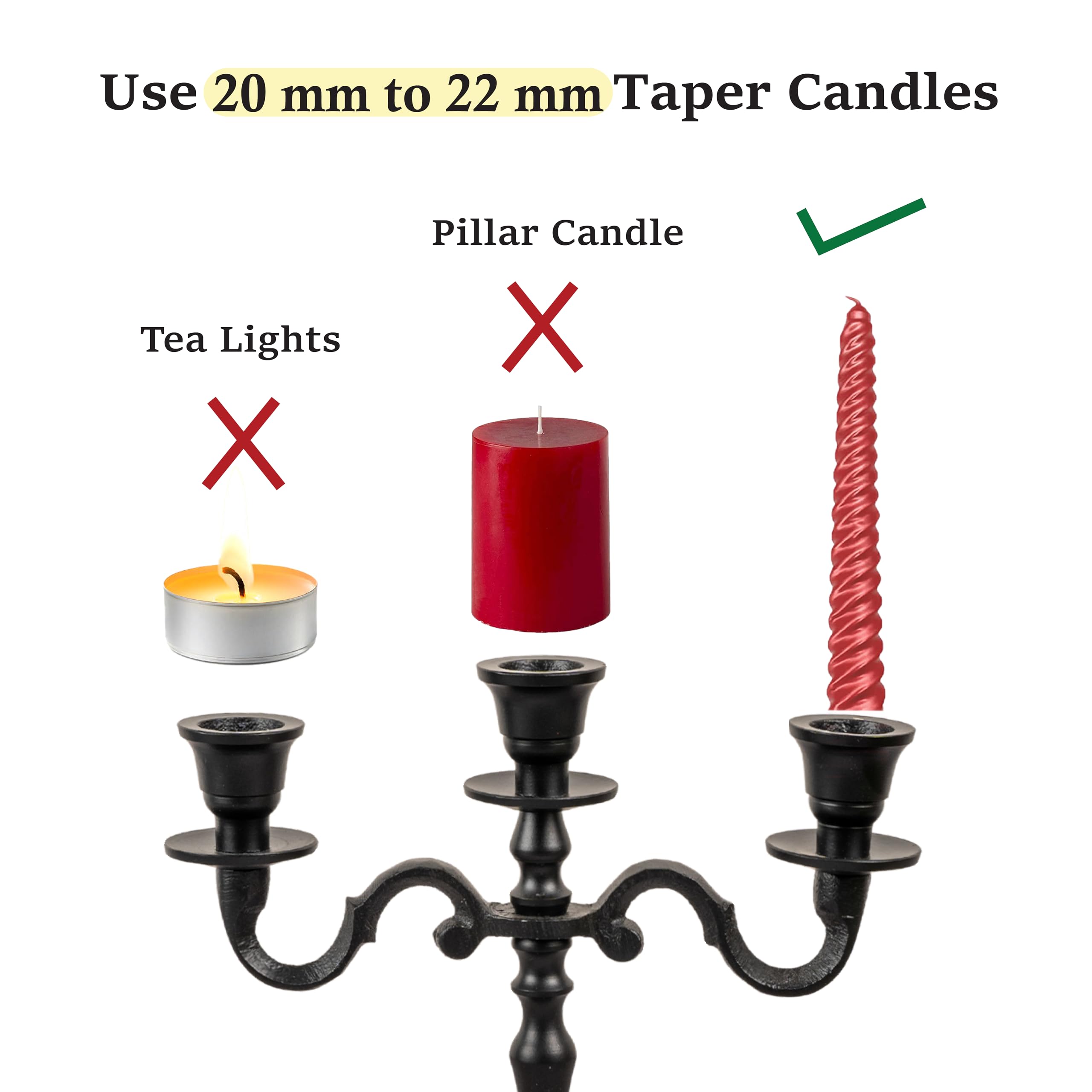 Mini Black Matte Metal Candelabra – 3-Arm Baby Candle Holder for Halloween, Weddings & Home Decor (8” Tall)