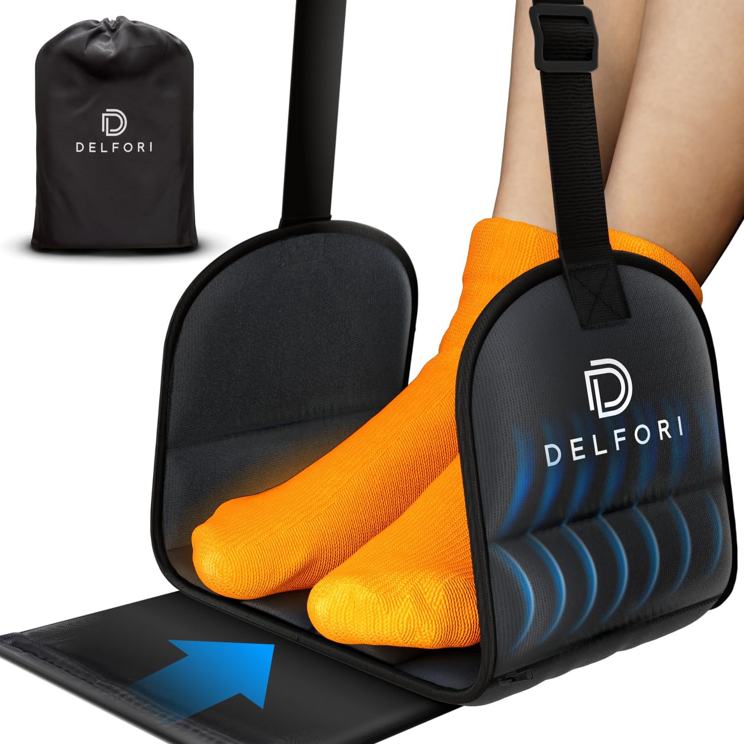 Memory Foam Airplane Foot Rest Hammock – Adjustable Travel Foot Sling with Carry Case for Long Flights & Travel Comfort (Black)