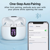 TAGRY X08 Wireless Bluetooth Earbuds with LED Power Display, Wireless Charging Case & 60H Playback – Waterproof Stereo Headphones White