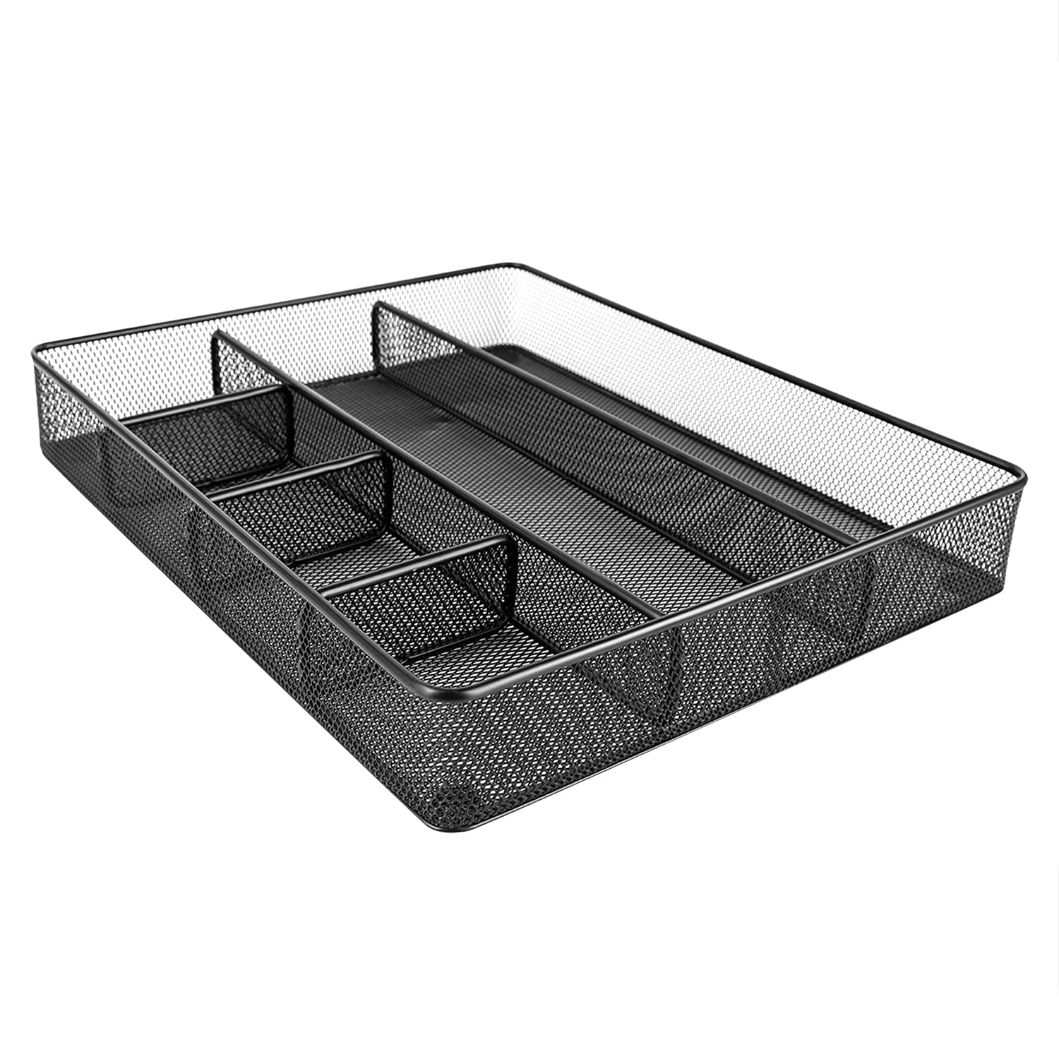 Drawer Mesh Organizer Set – 4-Pack Steel Desk Storage Bins with Compartments (Black)