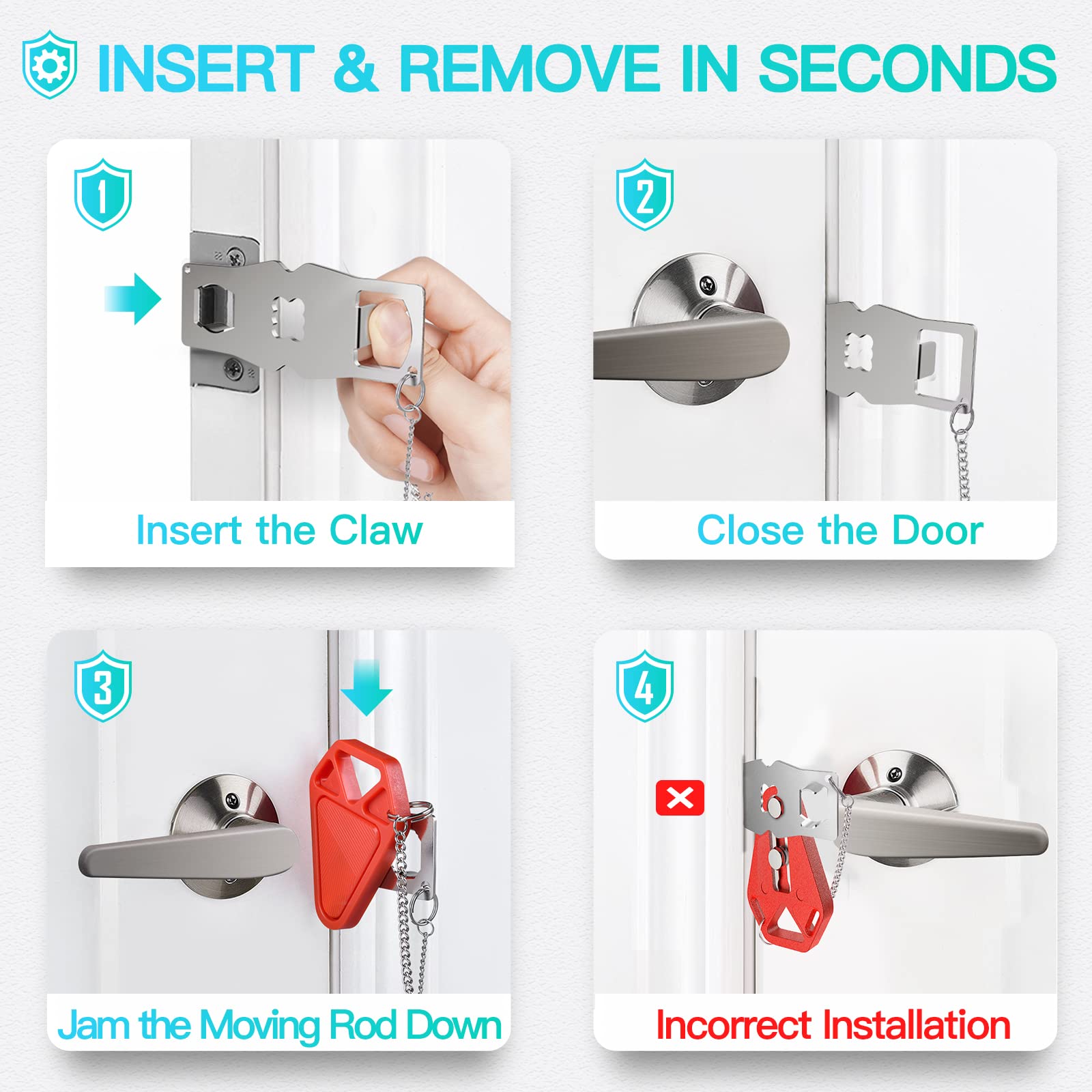 Portable Travel Door Lock (2-Pack) – Inside Door Security Device for Hotels, Apartments & Solo Travelers