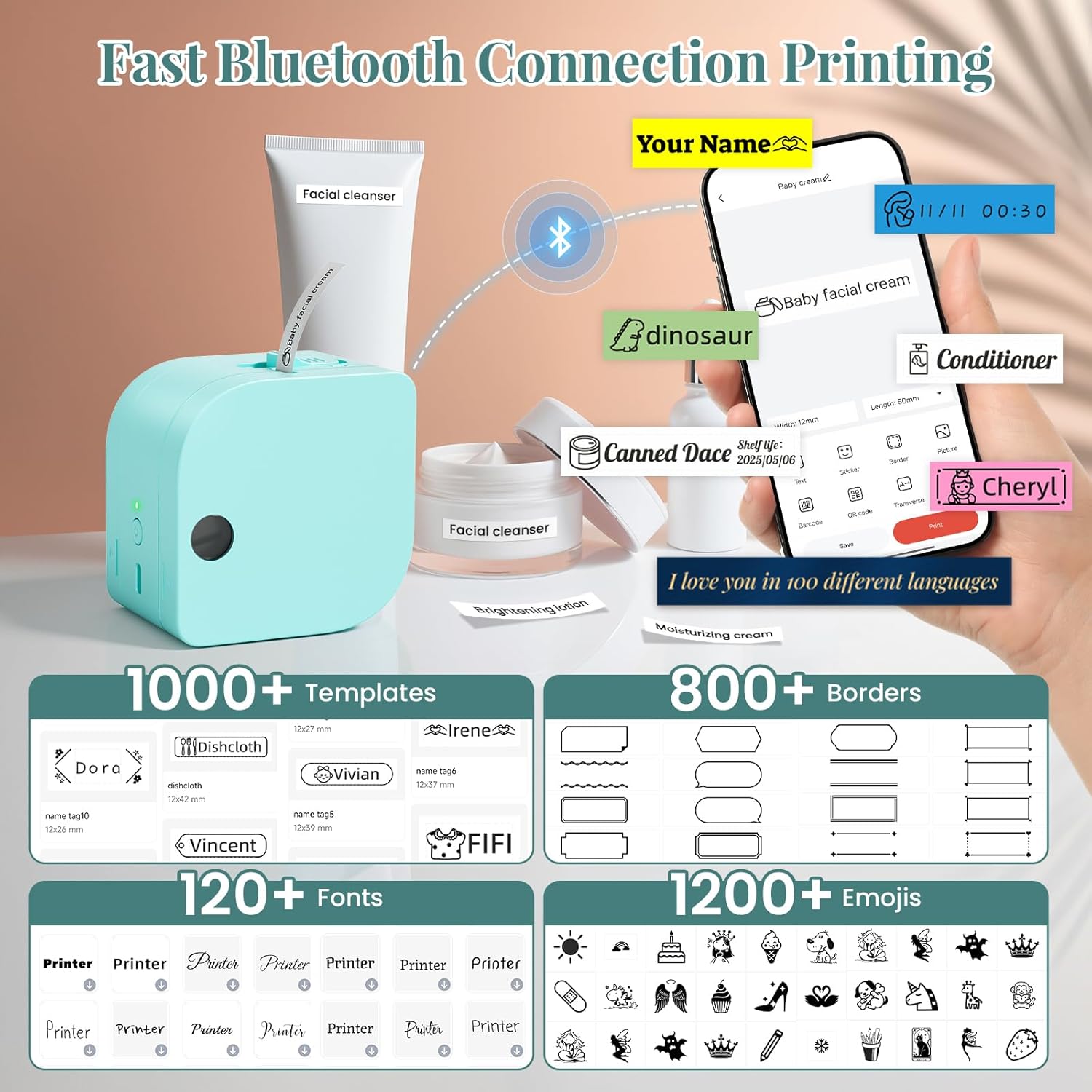 Green Bluetooth Mini Label Maker with Tape