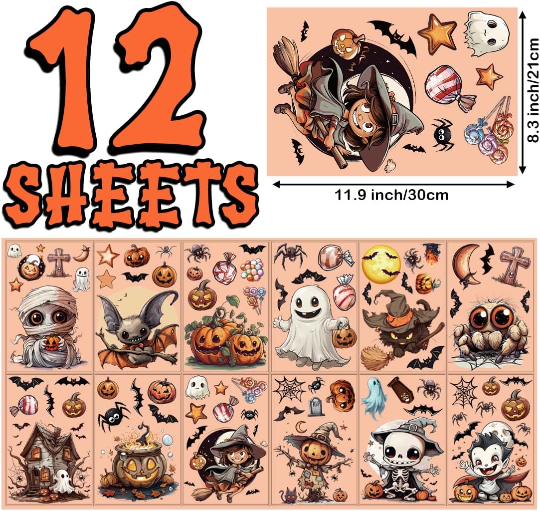 12-Sheet Halloween Window Clings – Reusable Double-Sided PVC Stickers for Home & Party Decor