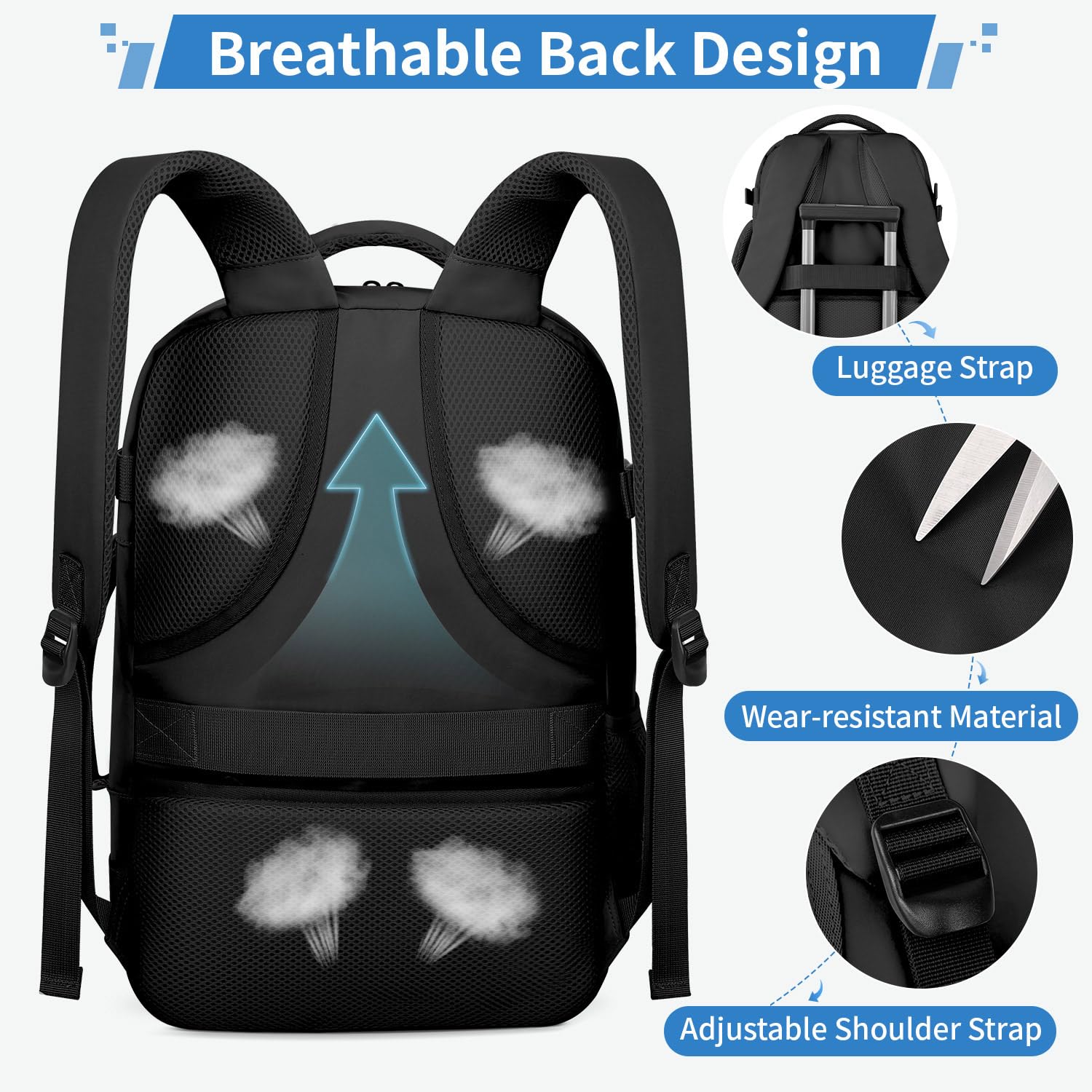 ZOMFELT TSA-Approved Carry-On Travel Backpack with 15.6” Laptop Compartment & Wet Pocket – Black