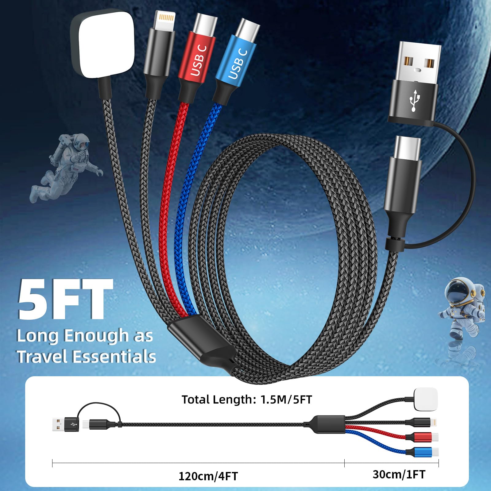 4-in-2 Multi Charging Cable for iPhone & Apple Watch – USB-A / USB-C Multi Device Charger