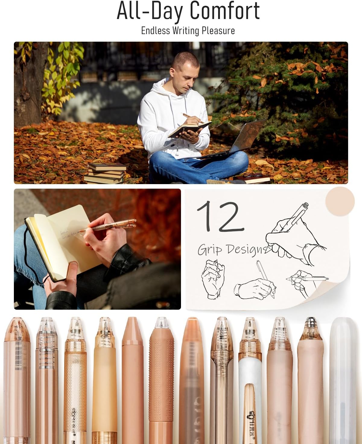 12-Piece Neutral Gel Pen Set with 0.5 mm Fine Tips