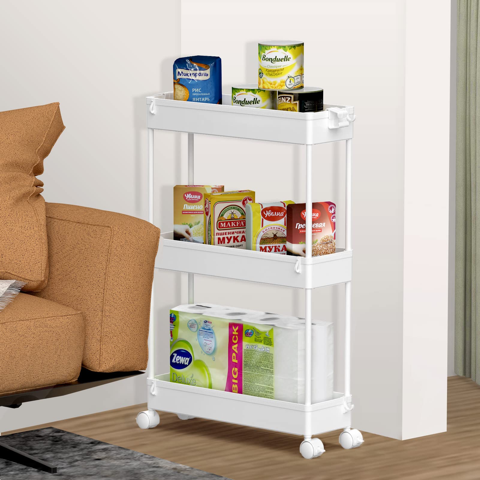 Slim Rolling Storage Cart (3-Tier) – Narrow Mobile Utility Organizer for Bathroom, Kitchen & Laundry