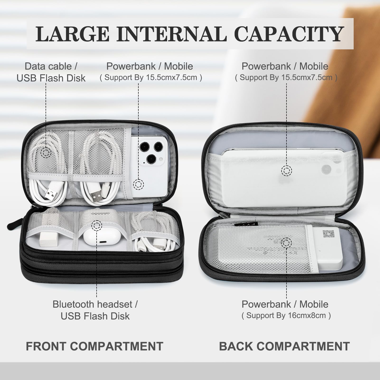 Portable Electronics Organizer Travel Case – Waterproof Cable Organizer Bag for Chargers, USB Cables, Earbuds & Tech Accessories
