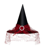 Red Lace Witch Hat with Rhinestone Buckle – Elegant Halloween Costume Accessory