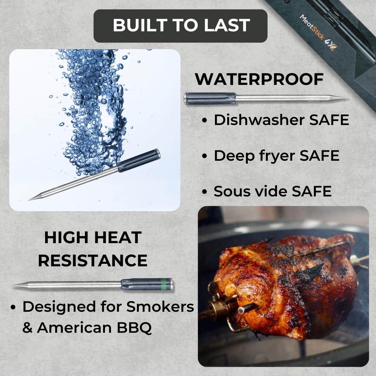 Wireless Smart Meat Thermometer 4X Set with 650ft+ Bluetooth Range & Quad Sensors