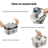 PawsPik 18/8 Stainless Steel Cat Water Fountain 13.5 Cups – Ultra Quiet Filtered Drinking System