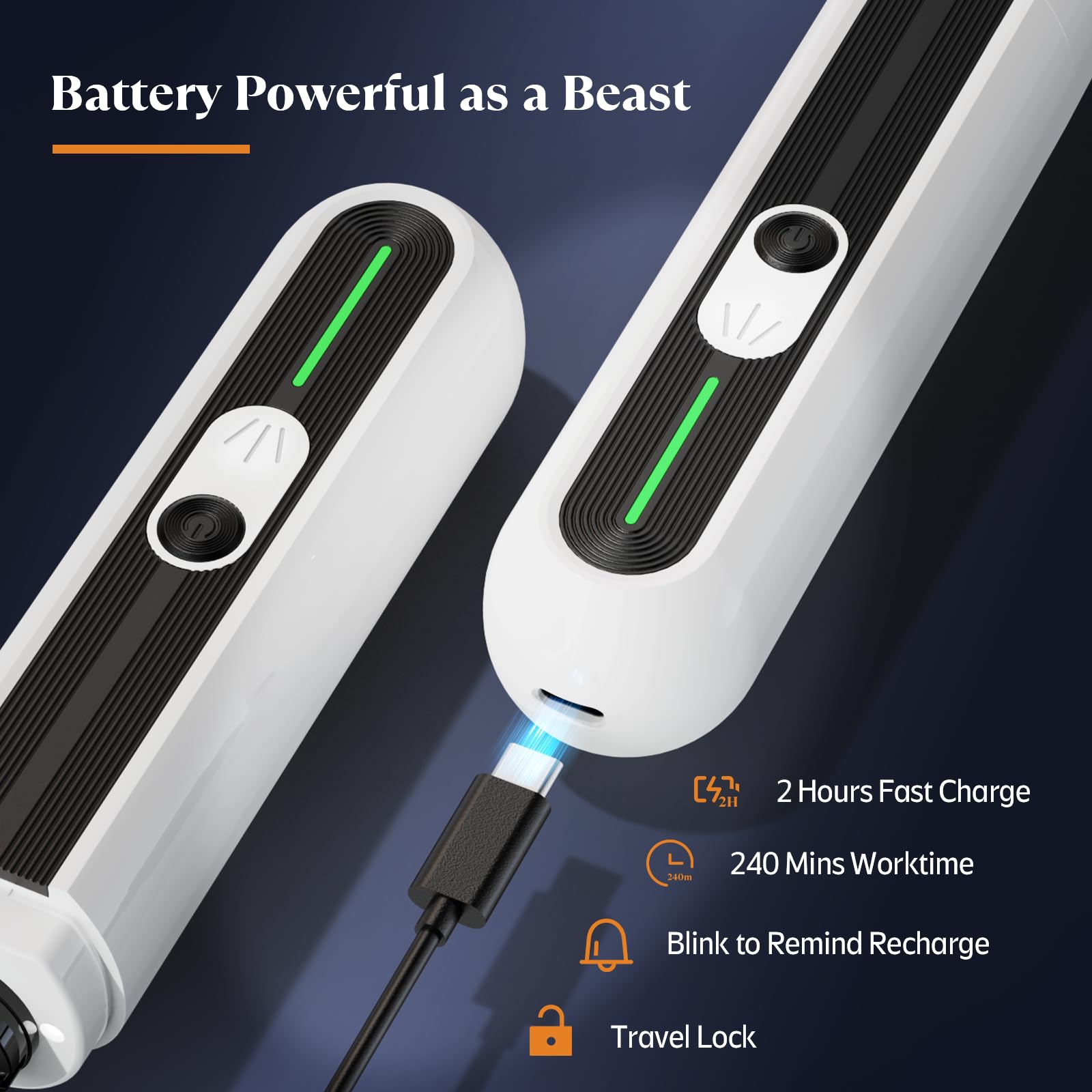 Rechargeable Dog Nail Grinder with 4 LED Lights & Type-C Charging – 3-Speed Quiet Pet Nail Trimmer (White)