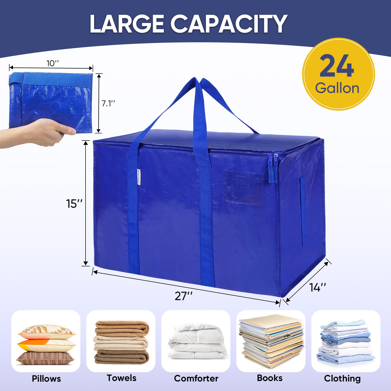 Extra Large Heavy-Duty Storage Moving Bag (24 Gallon) – Waterproof Foldable Organizer with Reinforced Handles