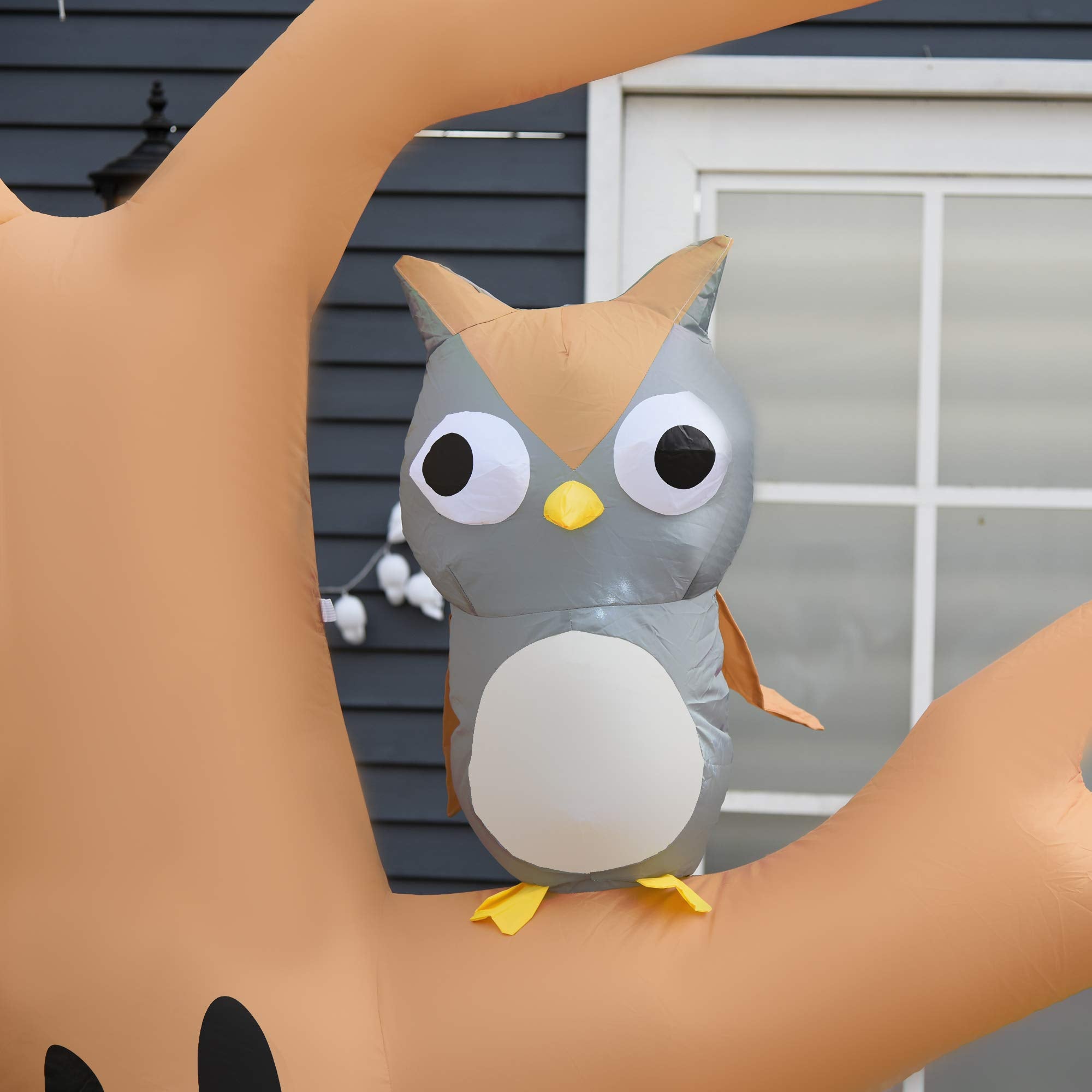 7.5FT Inflatable Halloween Tree with Ghost, Owl & Pumpkins – Lighted Outdoor Yard Decoration with LED Lights, Stakes & Sandbags