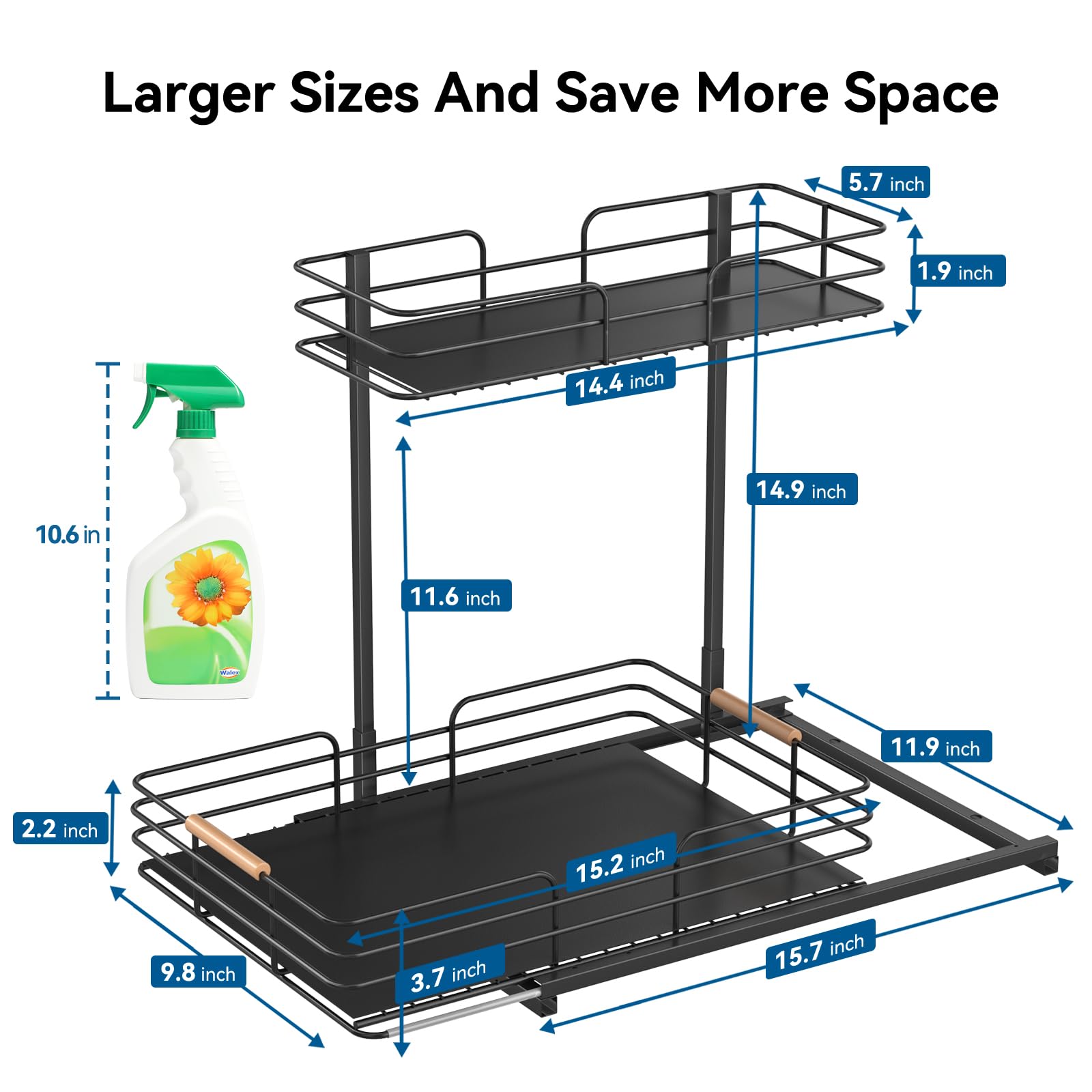 Lamu 2-Pack Under-Sink Pull-Out Organizers – Large L-Shaped 2-Tier Cabinet Storage with Silent Glide
