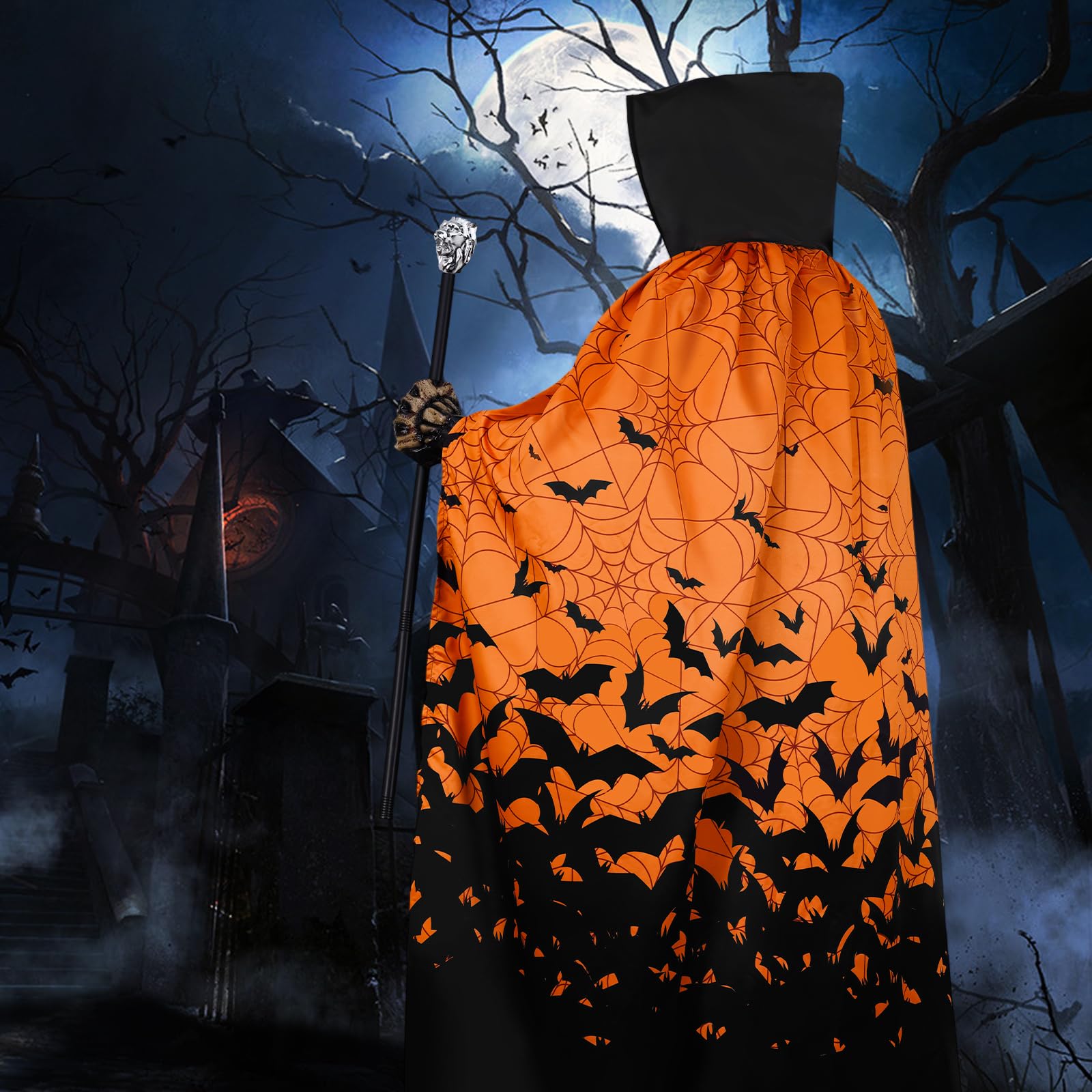 Spider Web Hooded Cape – Black Halloween Cloak for Adults with Oversized Hood & Adjustable Tie