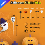 Halloween Cupcake Toppers – 50 Pcs Reusable Party Picks Set (Pumpkin, Ghost, Spider, Bat & Skeleton Designs)