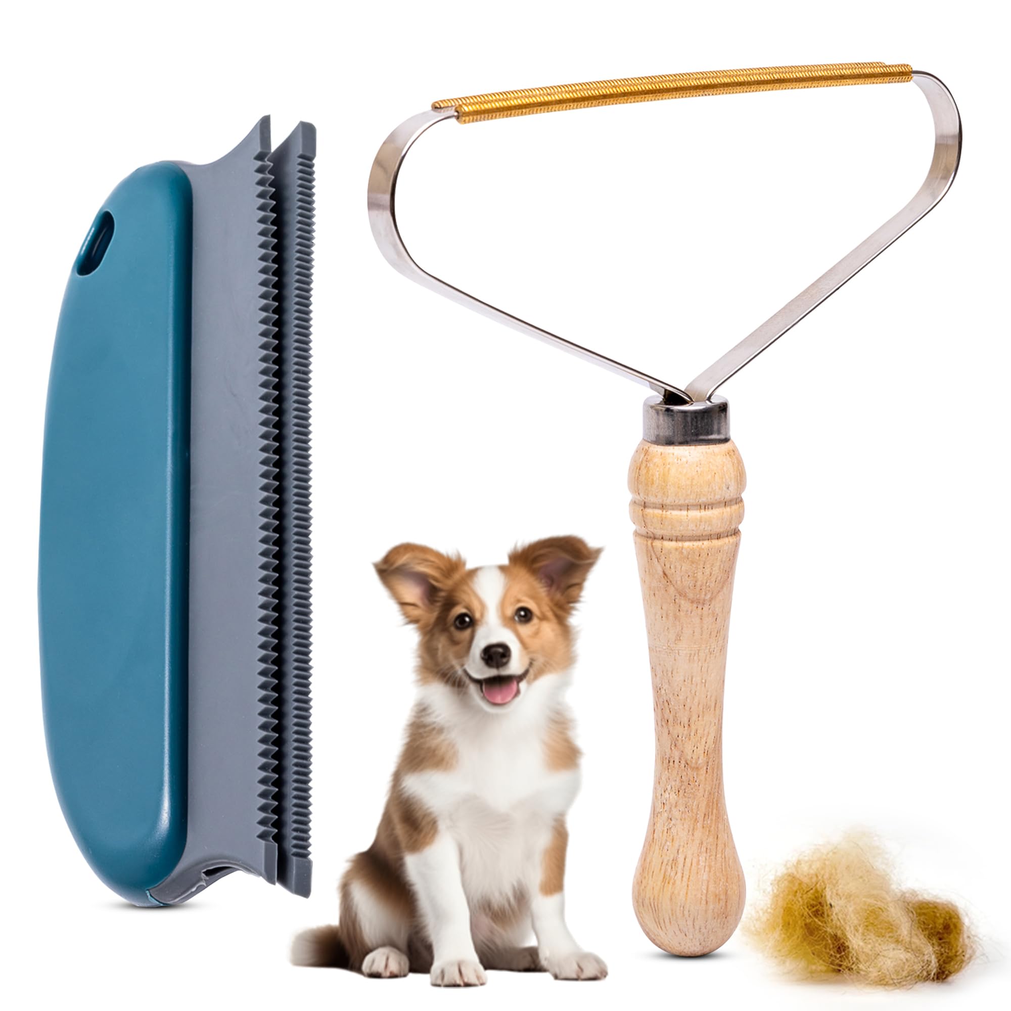Dual-Action Pet Hair Remover Tool 2-Pack with Metal Scraper & Silicone Brush – Reusable Lint and Fur Cleaning Tool for Furniture, Carpets & Clothing