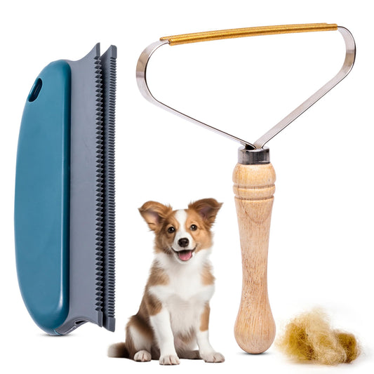 Dual-Action Pet Hair Remover Tool 2-Pack with Metal Scraper & Silicone Brush – Reusable Lint and Fur Cleaning Tool for Furniture, Carpets & Clothing