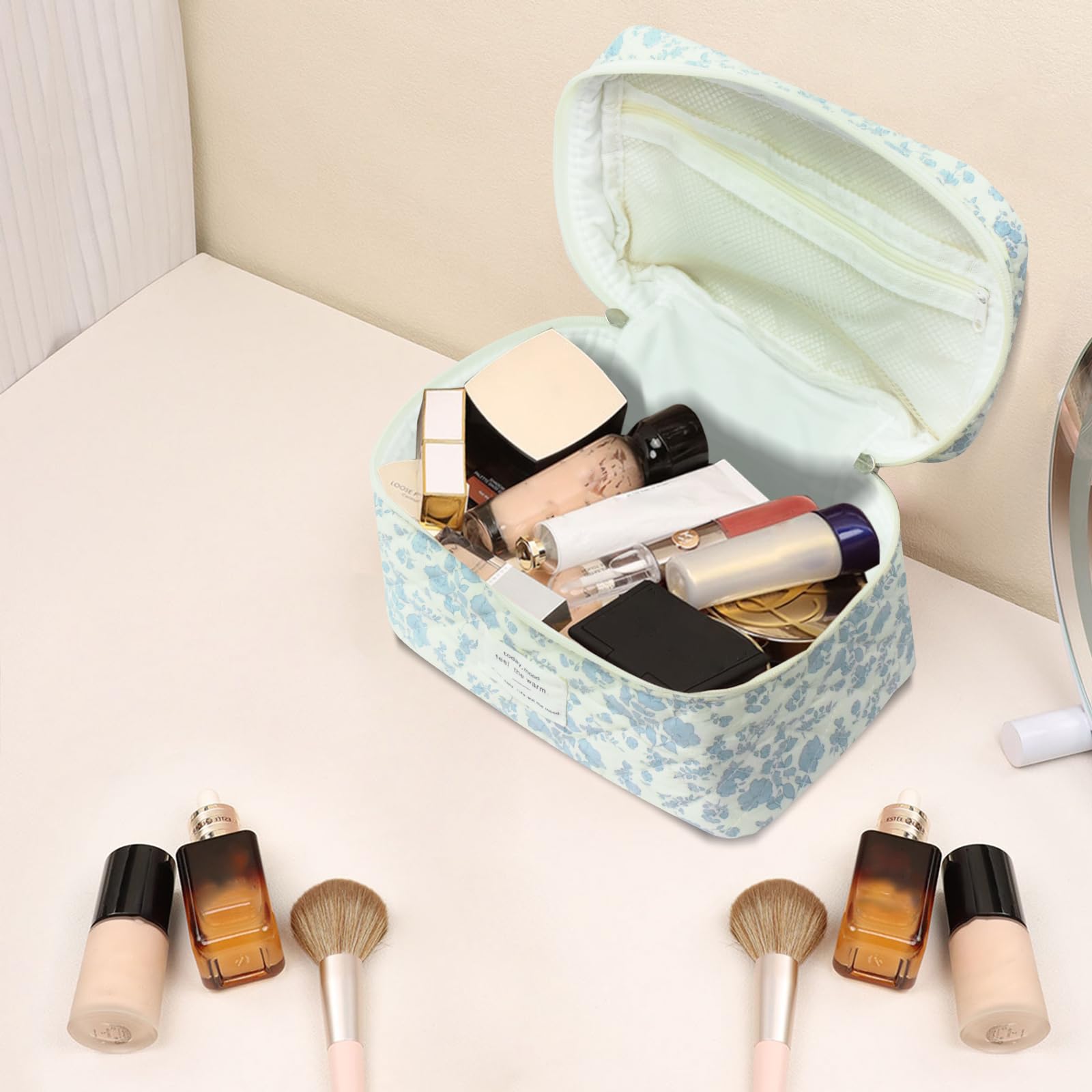 GOSECT Large Floral Makeup Bag for Women – Cotton Travel Cosmetic & Toiletry Organizer (Baidilanhua)